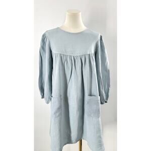 Hansel From Basel Rosemary Light Blue Linen Dress Babydoll Pleated S Small